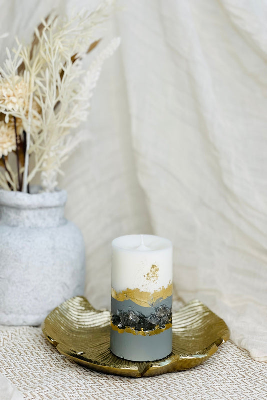 Decorative soy wax candle with a concrete base made in UK