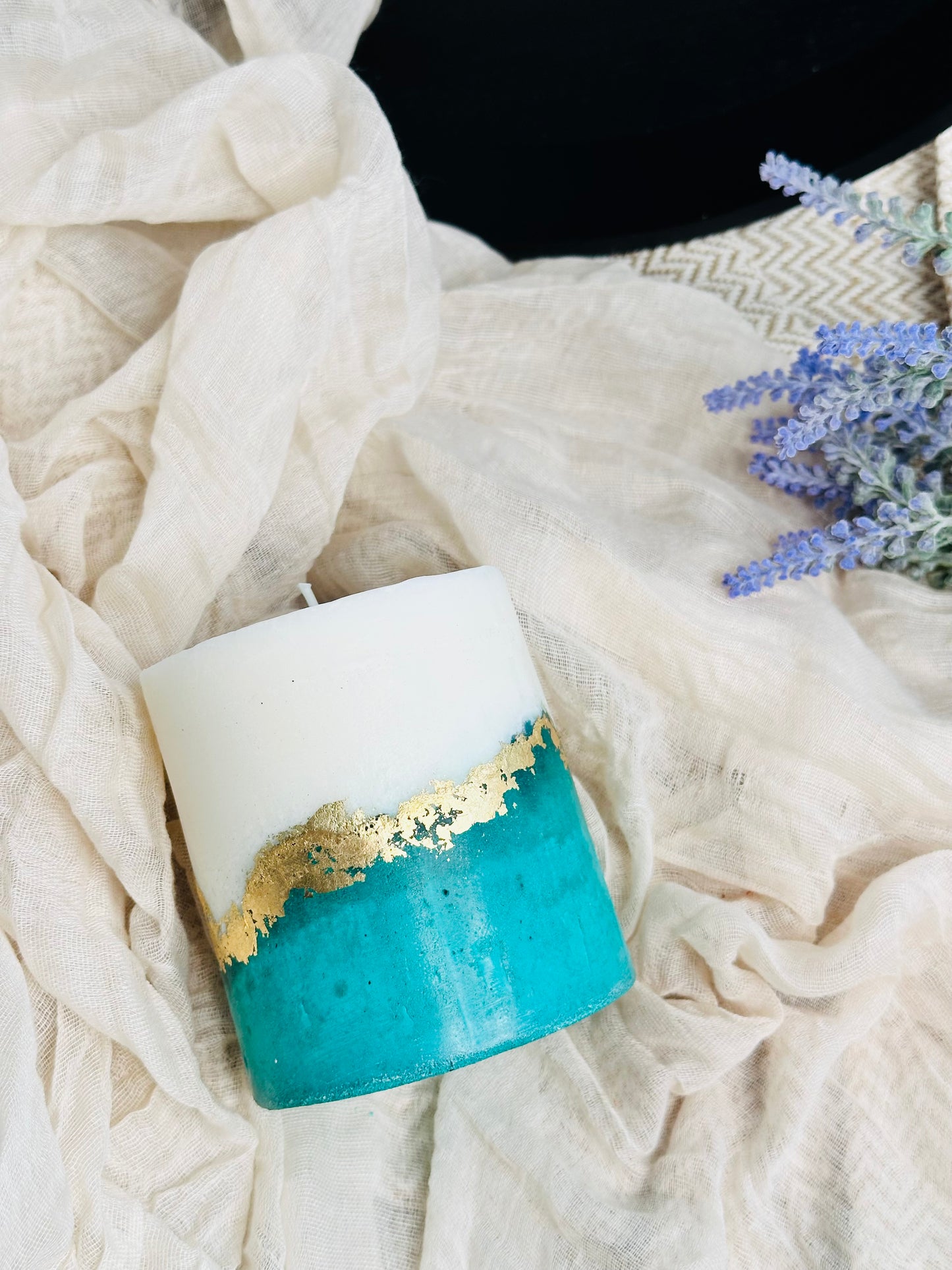 teal concrete soy wax candles made in UK
